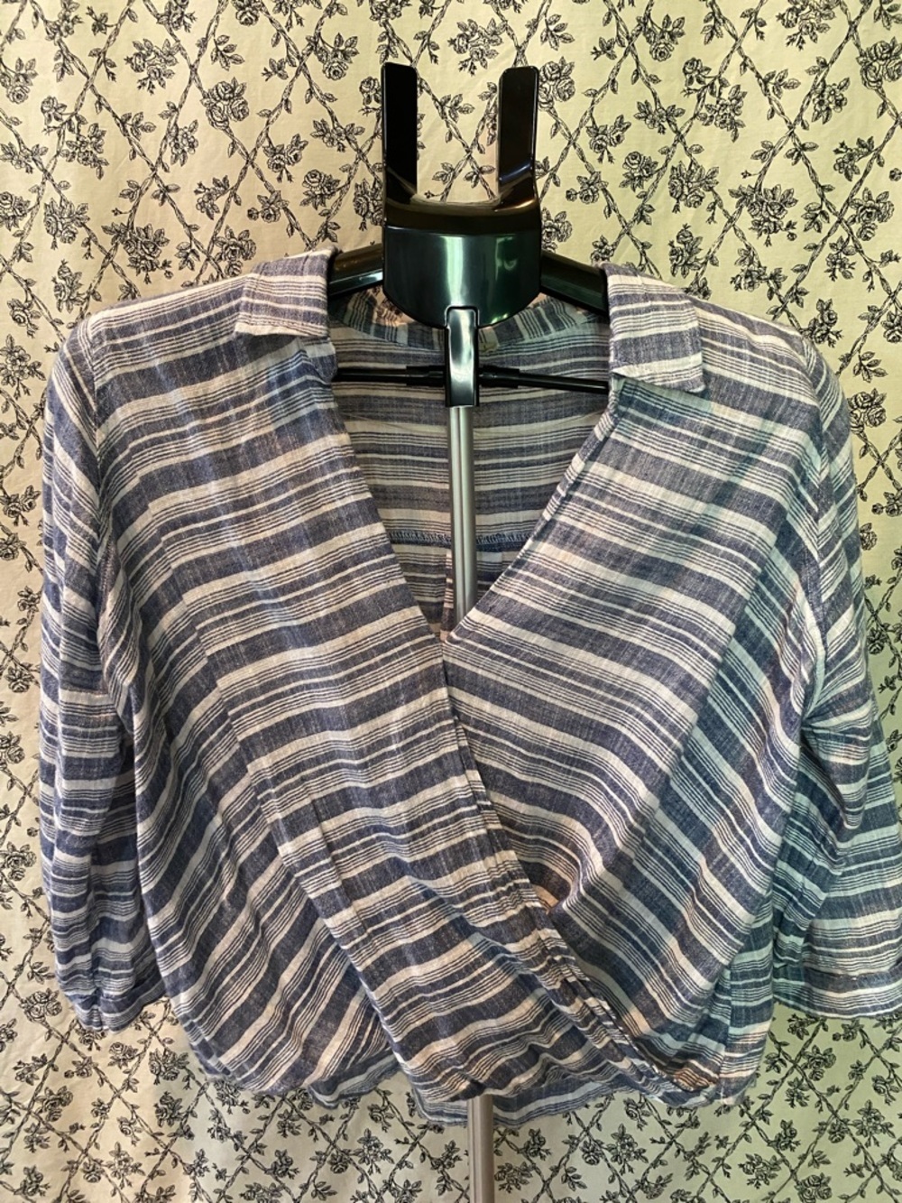 Hollister Blue and White Striped Wrap Blouse